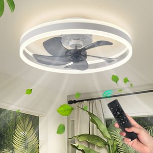 Ventilateur de plafond LED moderne avec moteur à courant roulant léger ventilateur de distribution à 6 vitesses 50 cm loft bas de plancher télécommande décorative Light