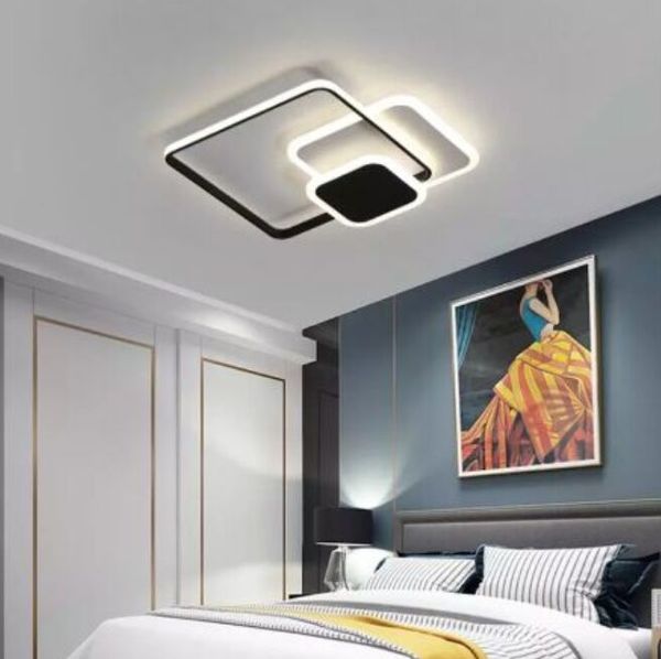 Plafonnier Led moderne avec télécommande pour salle à manger chambre cuisine lustre carré rond noir/blanc luminaire