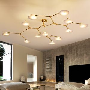 LED moderne plafond Lustre Branches Lampe Noir Or Métal Salon Salle à manger Pendant Light PA0126