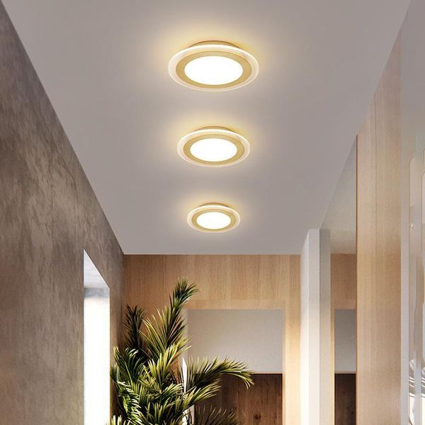 Plafond moderne à LEDs lumières pour cuisine couloir balcon entrée cristal rond lampe dorée pour la maison D20cm lustre