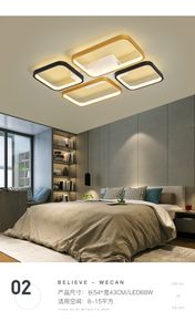 Luces de techo led modernas Lámpara para sala de estar Dormitorio Sala de estudio Lámpara de techo led interior Negro y dorado