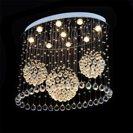 Luces de techo LED modernas Gota de lluvia Oval K9 Iluminación de araña de cristal para sala de estar Comedor Dormitorio Lighs Fixture L31.5 "* W15.8"