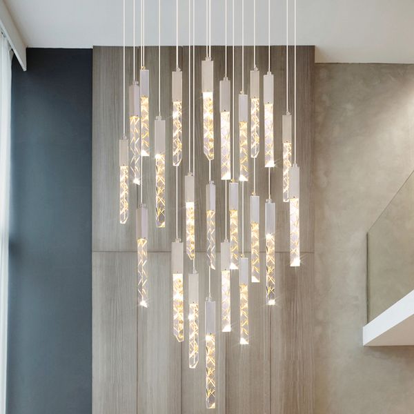 Moderne LED lustre cristal escalier lumières pour la maison chambre salon escalier longue suspension salon couloir hall décor lustre