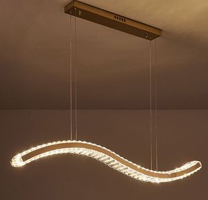 Moderne LED-kroonluchter voor eetkamer goud / zilver roestvrij staal kristal lamp golf ontwerp keukeneiland hangende licht armatuur