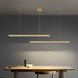 Chandelier à LED moderne pour salle à manger de la salle de cuisine îlot de repos de la zone de repos longue table de luminaires dorés pendant en cuivre noir