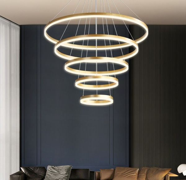 Lustre Led moderne pour salon salle à manger lustre en métal éclairage suspendu or 5 cercle anneaux lampe Lampare déco tech