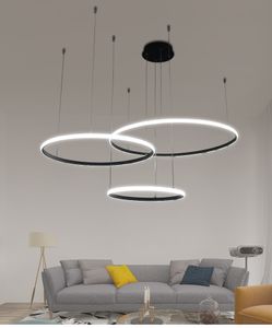Lámpara De araña Led moderna, anillos circulares para sala De estar, marco negro blanco, lámpara De PVC, accesorios De iluminación Led para el hogar