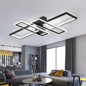 Moderne LED -kroonluchter verlichtingsarmaturen voor woonkamer slaapkamer keuken huisdecor met afstandsbediening zwarte glans plafondlampen lichten