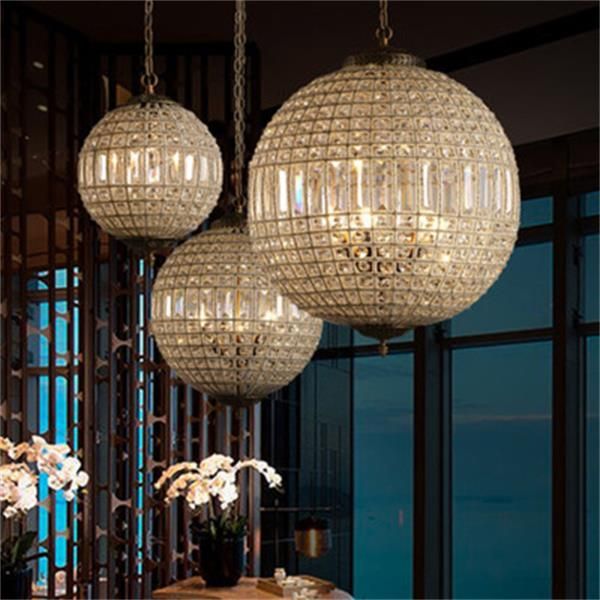 Lustres à LED modernes Éclairage American Vintage Crystal Ball Lampe pour salon Salle à manger Bar Art Décor Lighting Accueil Éclairage