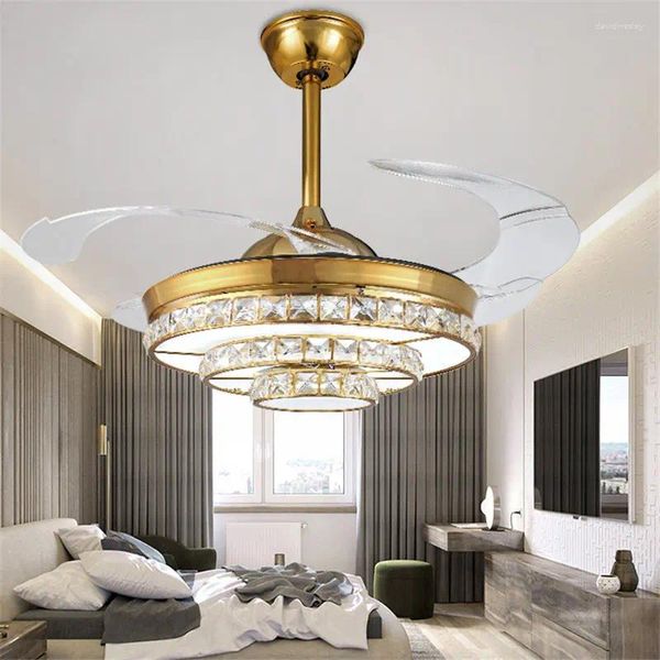 Ventilateurs de plafond en cristal Led modernes avec lumières chambre ventilateur lampe décoration de la maison télécommande pliante 110 220 volts