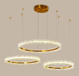 Moderne LED Crystal Kroonluchter voor Woonkamer Drie Ring Goudverlichting Home Decor Cristal Lampen Gecombineerde Cirkel Lichtpunt