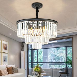 Moderne LED-kristallen kroonluchter Goudzwarte glans Hanglamp Home Decor Ophangarmatuur Plafondhanglamp