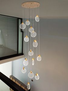 Lampe à suspension d'éclairage intérieur de lustre en cristal LED moderne, lampe à suspension de suspension de loft de villa pour escalier de luxe