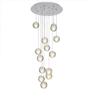 Lustre De Cristal LED moderne grande lampe De Cristaux De bulle 14 lumières accrochent Lustres De Cristal escalier pendentif luminaire