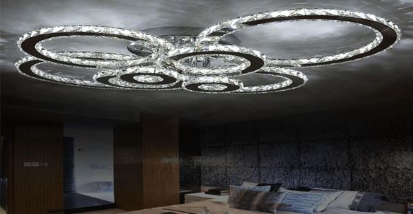 Lustre en cristal LED moderne Cercle rond rond Chandeliers de plafond monté lampe de la lamp