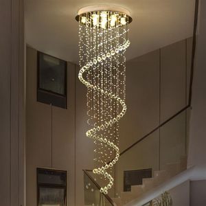 Moderne LED-kristallen kroonluchterverlichting Wenteltrap Hanglamparmaturen voor el Hall Stairs317b
