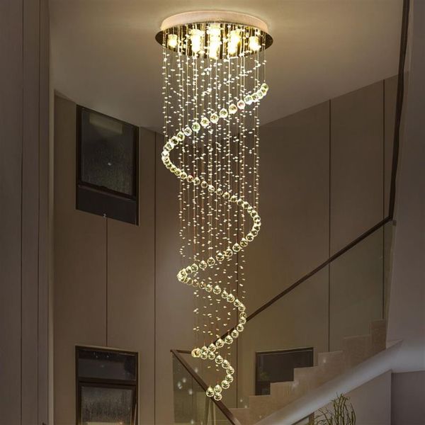 Lustre en cristal LED moderne éclairage escalier en colimaçon luminaires suspendus pour el Hall Stairs274C