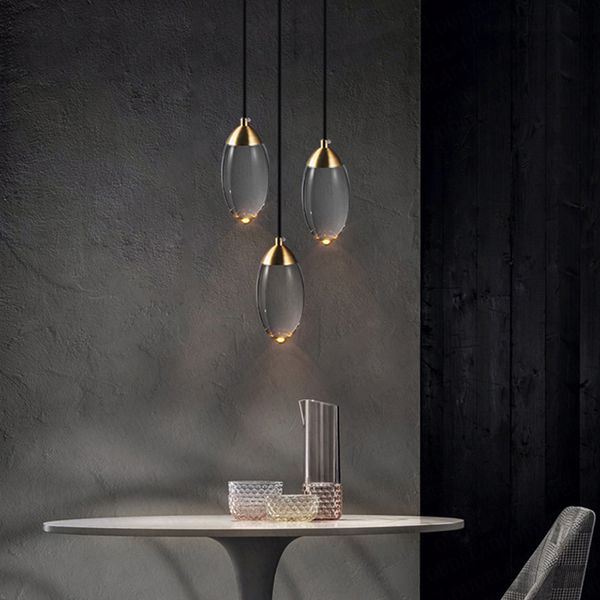 Lampes suspendues en cristal de LED modernes Creative Restaurant Bar Cuivre Lustre longue ligne chambre lampe suspendue de chevet