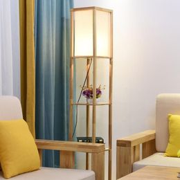 Modern LED Decoratief houten loft vloerlamp zwart wit staande lamp met tafelopslagplank voor huis woonkamer bedr279e