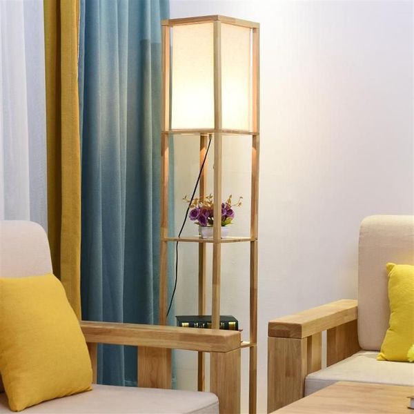 Lampadaire LED décoratif en bois au design moderne, noir et blanc, avec étagère de rangement pour Table, pour la maison, le salon, Bedr2398