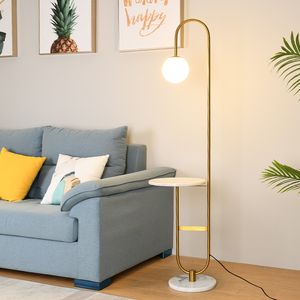 Lámpara LED de pie moderna, color dorado y negro, con mesa redonda, decoración del hogar, lámpara de pie para sala de estar, sofá, luces de suelo de mármol para mesa de té
