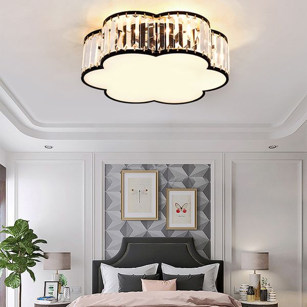 Plafonnier Led en cristal doré au design moderne, luminaire créatif à fleurs noires, luminaire décoratif de plafond, idéal pour un salon, une chambre à coucher ou une cuisine