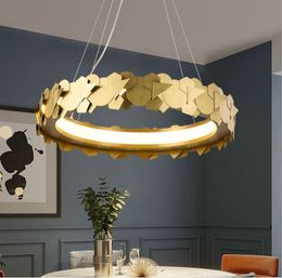 Lampe LED suspendue en acier inoxydable doré au design moderne, anneau rond de luxe, luminaire décoratif d'intérieur, idéal pour un salon, un hôtel, une salle à manger ou une chambre à coucher