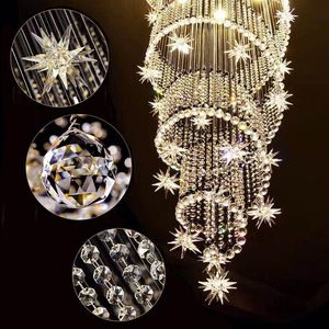 Lámparas LED modernas Candelabros K9 80 CM 100 CM Lámpara de araña de cristal regulable Iluminación colgante alta Barra de escalera Iluminación colgante para el hogar Incluye bombilla