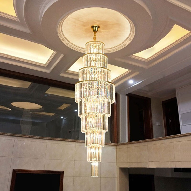 Modern LED Luxury Crystal Staircase Chandelier Lighting Decor Stor klassisk Cristal Hotel vardagsrum Spiral Lång pendellampa