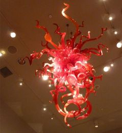 Moderne LED Hanglamp Kristal Rode Verlichting Handgemaakte Blown Glas Kroonluchter voor Woonkamer 24 bij 36 inches