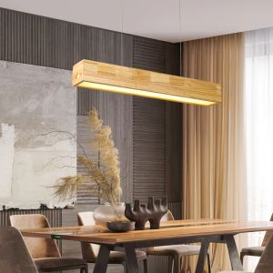Moderne LED -hanglamp voor eetkamer keuken eiland bar tafellicht armaturen koffie rustruimte houten rechthoekige kroonluchters