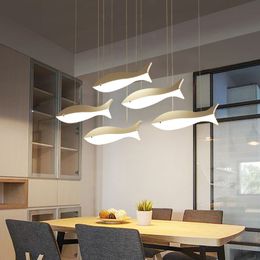 Lámpara colgante LED moderna para sala de estar, restaurante, cocina, hogar, luz colgante, lámpara de techo en forma de pez acrílico blanco