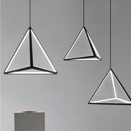 Moderne Led Pendentif Luminaire Nordique Noir Triangle Lampe Suspendue Cuisine Salon Salle à manger Chambre Maison Décor241g