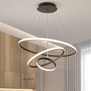 Moderne LED -ringen hanglampen Designer Circle Circle plafond Hangende lampen voor woonslaapkamer Home Decor eetkamer Hanglamp 0209
