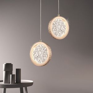 Lampes suspendues rondes LED modernes en cristal, éclairage de chevet doré, décoration de chambre à coucher, lampe de luxe