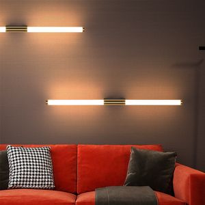 Lámpara de pared LED moderna para sala de estar, escalera, lámparas de pasillo, tubo de metal lineal, lámpara de noche para dormitorio, vestíbulo, pasillo, candelabro de oro, luz de espejo