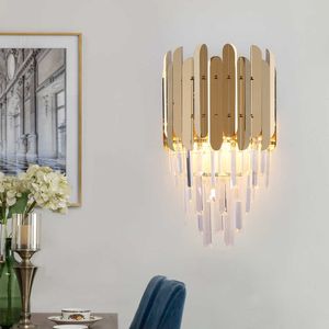 Luz de pared led moderna, luminaria de cristal, diseño creativo dorado, lámparas de pared para interiores, luces para el hogar, dormitorio, cabecera, pasillo, candelabro 210724