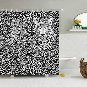 Rideau de douche léopard moderne rideau de salle de bain 3d avec crochets écran de séparation décoratif 180 * 240 tissu lavable en polyester 211116