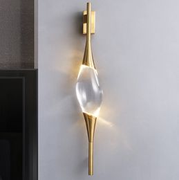 Lámpara de pared para cabecera de lujo, luz moderna, decoración del hogar, luces Led para sala de estar, Hotel, diseño Simple, luz de pared de cristal de cobre