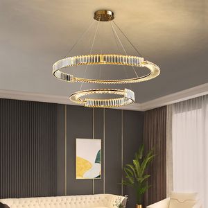 Moderne lichte luxe kroonluchter Amerikaans kristal Geschikt voor woonkamer slaapkamer eetkamer lamp 3-laags ringglans kroonluchter