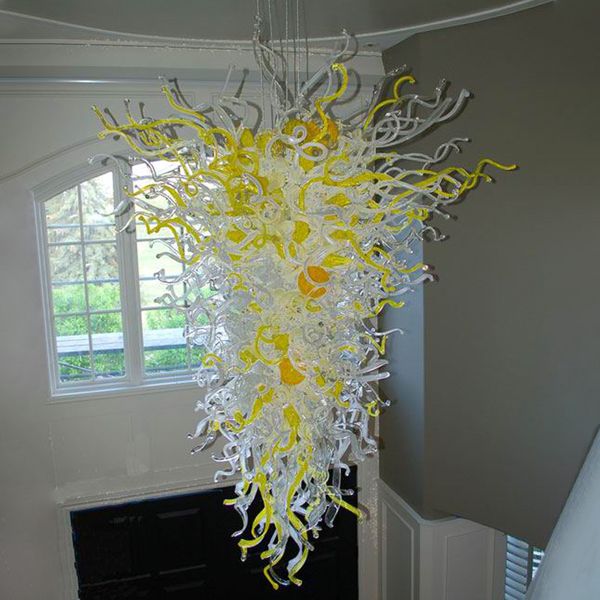 Éclairage moderne grand long lustre lampe en verre soufflé à la main pendentif lumières jaune blanc couleur économie d'énergie source de lumière hall d'hôtel décoration d'art à la maison 90 par 150 cm