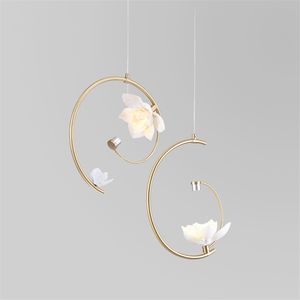 Lumières modernes en laiton LED lustre en céramique fleur lampes suspendues chambre salon Art déco lampes suspendues luminaires