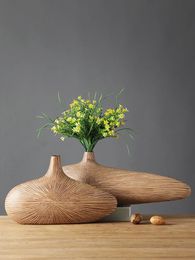 Moderne lijn gestreepte hars vaas bloemstuk gedroogde bloem imitatie houten vaas boekenkast desktop decoratie ambachten meubels 240304