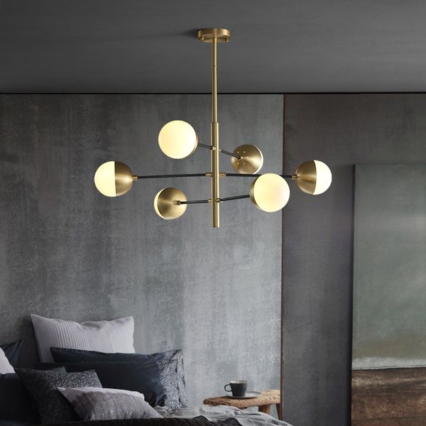 Lámparas de araña de cobre modernas para sala de estar, lámpara colgante de lujo para dormitorio, iluminación circular, lámpara colgante LED con bola de cristal