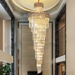 Moderne Salon Grand Lustre Pendentif Lampes De Luxe En Cristal LED Escalier Suspension Lampe Or Ronde Villa Décor À La Maison Luminaire