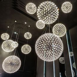 moderne woonkamer hanglamp licht roestvrijstalen bal led kroonluchter vuurwerk licht restaurant villa el project hanger li286T