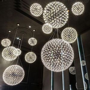 Lámpara colgante de sala de estar moderna Lámpara de acero inoxidable Bola LED LED Firework Light Restaurant Villa El Project Pends li286t
