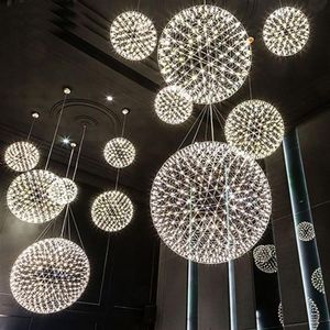 moderne woonkamer hanglamp licht roestvrijstalen bal led kroonluchter vuurwerk licht restaurant villa el project hanger li266S