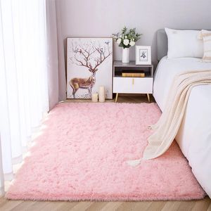 Salon moderne en peluche de tapis de décoration de chambre de chambre rose
