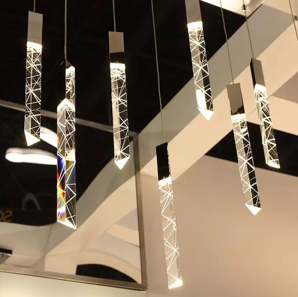 Moderne Loft LED Lampe Lustre K9 Cristal Chrome Duplex Escalier Lustre Salon Hôtel Plafond Suspendu Lumière De Luxe Pendentif Lampes